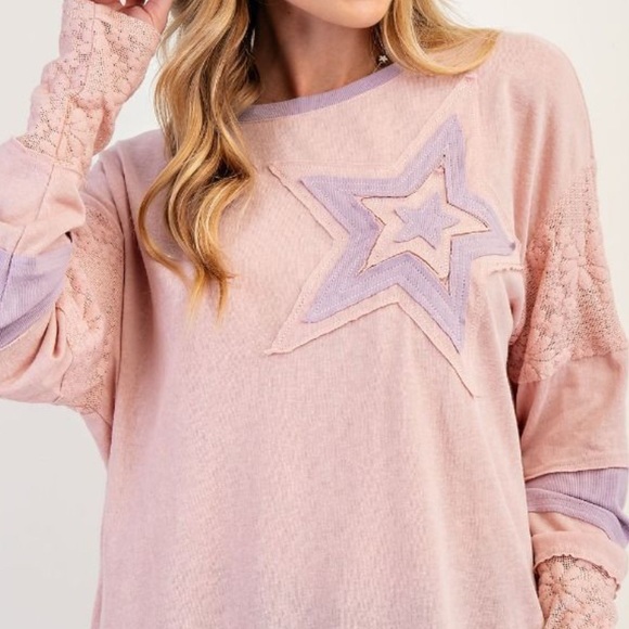 Easel Pink Oversized Long Sleeve Tee Shirt - Picture 6 of 6